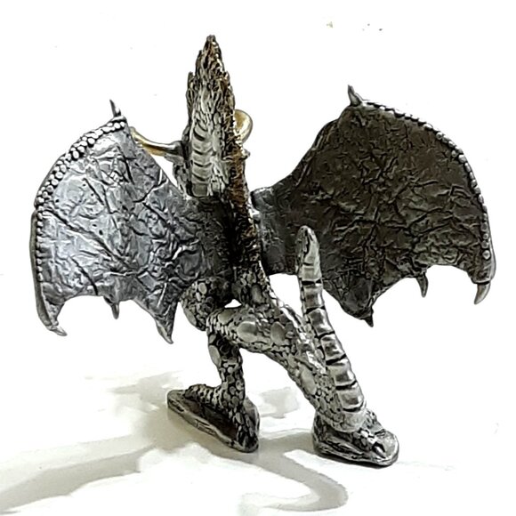Rearing Fire Dragon 16-004 Iron Wind Metal 2004 Gold Tipped Horn Pewter Dragon - Picture 5 of 12